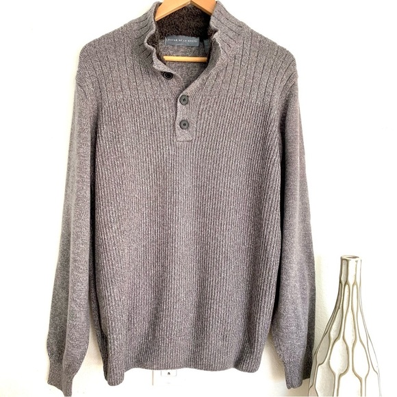 Oscar De La Renta Gray Cable Knit Sweater Sherpa-Lined Button Collar Size XL - Picture 11 of 12
